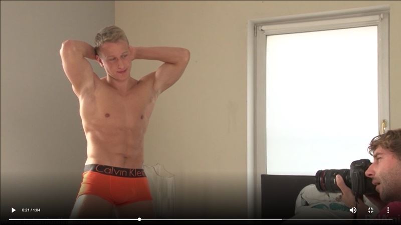 Sexy young blonde stud newbie Isak Eklund flexes muscles wanks hard thick dick Belami 006 gay porn pics - Isak Eklund