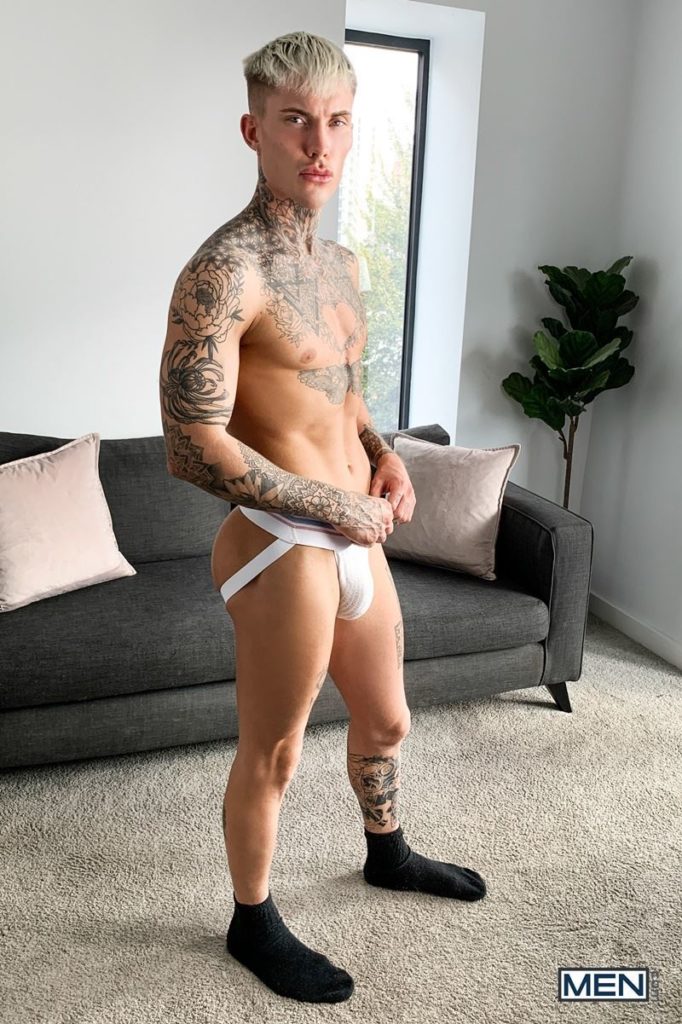Hot young tattooed stud Cole Clint strips naked tight sexy jockstrap stroking huge uncut cock Men 004 gay porn pics 682x1024 1 - Cole Clint