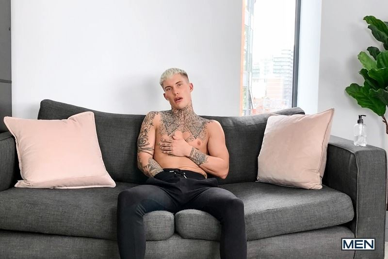 Hot young tattooed stud Cole Clint strips naked tight sexy jockstrap stroking huge uncut cock Men 008 gay porn pics - Cole Clint