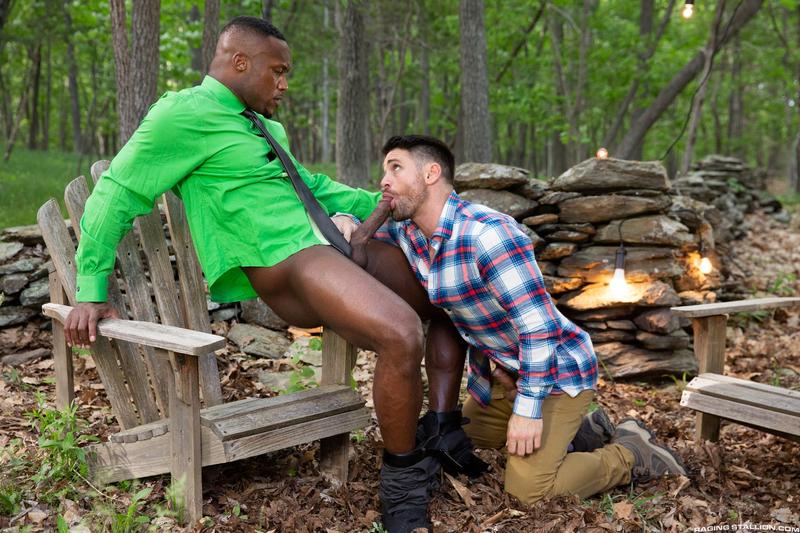 Sexy ebony hunk Andre Donovan huge dick fucking hairy stud Beau Butler in the forest Raging Stallion 0 porno gay pics - Beau Butler, Andre Donovan