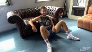 Buzz Hardy Sexy young French dude strips down socks sneakers wanking big uncut dick 9 gay porn pics 300x169 1 - Buzz Hardy